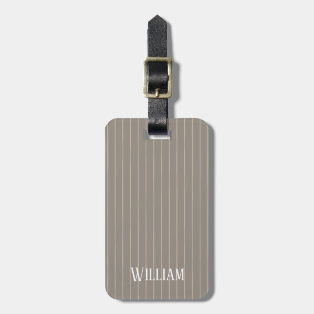 Personalised beige pinstripes luggage tag (Front Vertical)