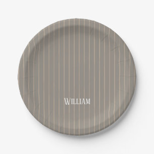 Personalised beige pinstripes paper plate
