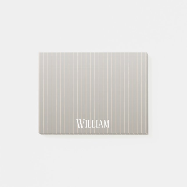 Personalised beige pinstripes post-it notes (Front)