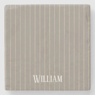 Personalised beige pinstripes stone coaster