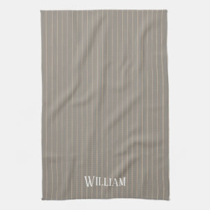 Personalised beige pinstripes tea towel
