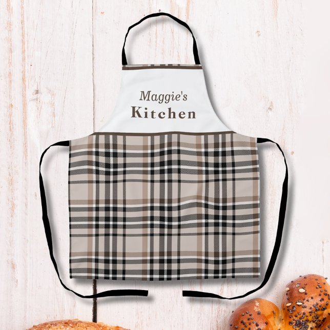 Personalised Beige Plaid Apron (Creator Uploaded)