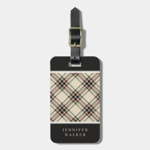 Personalised Beige Plaid Luggage Tag