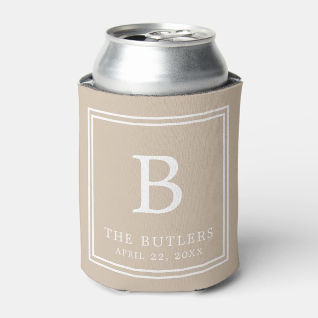 Personalised Beige Wedding Can Cooler (Can Front)