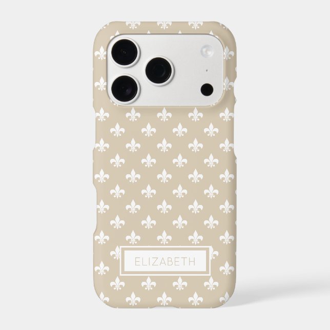 Personalised Beige White Fleur de Lis Pattern (Back)