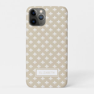Personalised Beige White Fleur de Lis Pattern Case-Mate iPhone Case