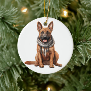 Personalised Belgian Malinois Dog Art Ceramic Ornament