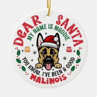 Personalised Belgian Malinois Dog Christmas Tree Ceramic Ornament