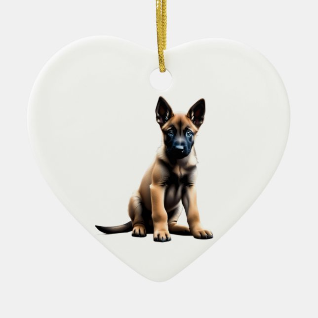 Personalised Belgian Malinois Puppy Ceramic Ornament (Front)