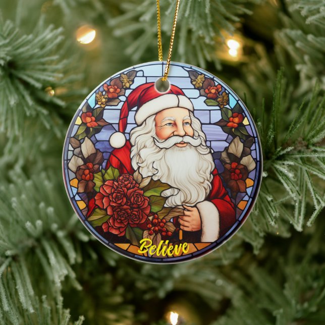 Personalised Believe Santa Church Glass Ceramic Ornament (Tree)