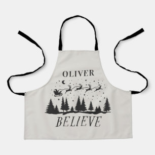 Personalised Believe Santa Sleigh Christmas match Apron