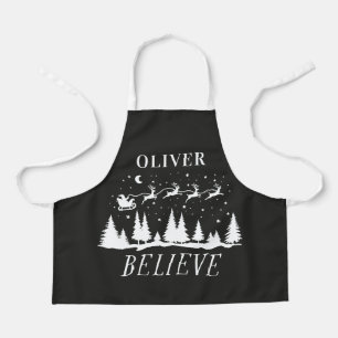 Personalised Believe Santa Sleigh Christmas match Apron