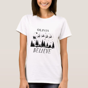 Personalised Believe Santa Sleigh Christmas match T-Shirt