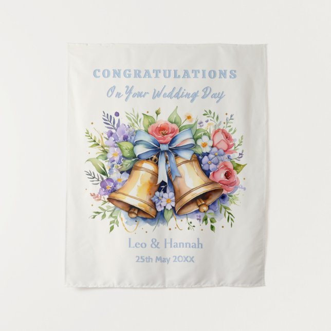 Personalised Bells Flowers Congratulations Wedding Tapestry (Front)