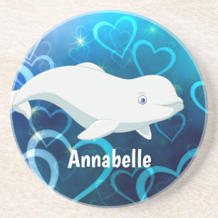 Personalised Beluga Whale and Blue Hearts Arctic Coaster