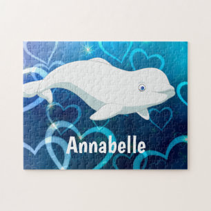 Personalised Beluga Whale and Blue Hearts Arctic Jigsaw Puzzle