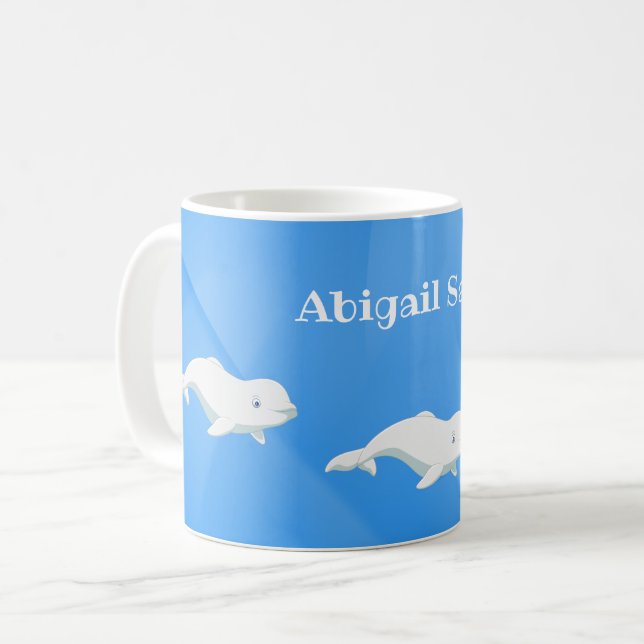 Personalised Beluga Whale Blue and White Ocean Coffee Mug (Front Left)