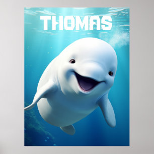 Personalised Beluga Whale Blue Green Arctic Ocean  Poster