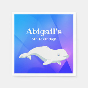 Personalised Beluga Whale Blue Ocean Birthday Napkin