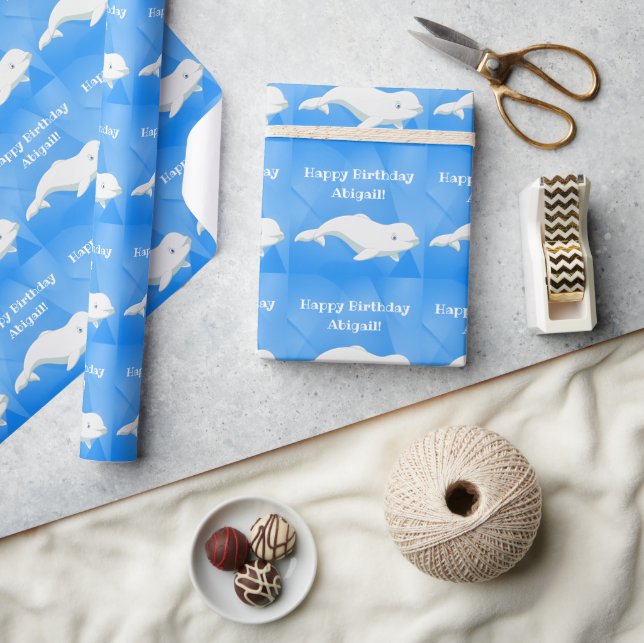 Personalised Beluga Whale Blue Ocean Birthday Wrapping Paper (Crafts)