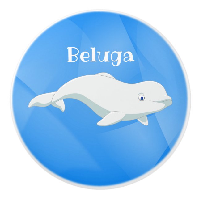Personalised Beluga Whale Blue, White Arctic Ocean Ceramic Knob (Front)