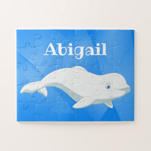 Personalised Beluga Whale Blue, White Arctic Ocean Jigsaw Puzzle