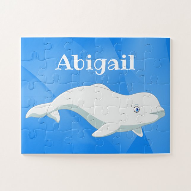 Personalised Beluga Whale Blue, White Arctic Ocean Jigsaw Puzzle (Horizontal)