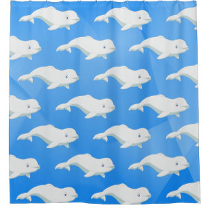 Personalised Beluga Whale Blue, White Arctic Ocean Shower Curtain