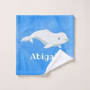 Personalised Beluga Whale Blue, White Arctic Ocean Wash Cloth