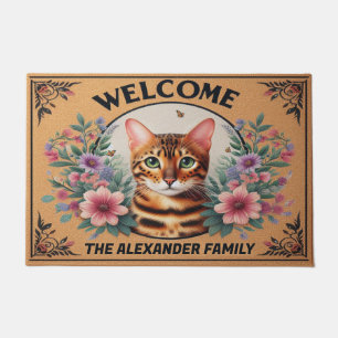 Personalised Bengal Cat Floral Welcome Kitten Doormat