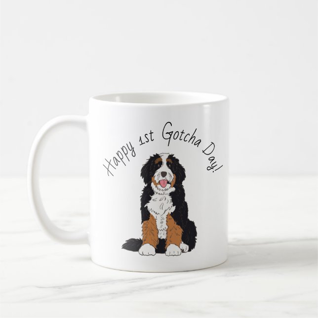 Personalised Bernedoodle 1st Gotcha Day Photo Coffee Mug (Left)