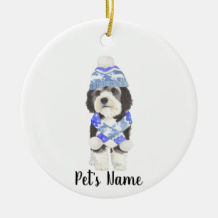 Personalised Bernedoodle Blue & White Ceramic Ornament