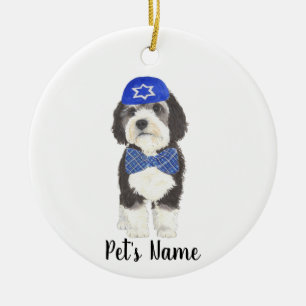 Personalised Bernedoodle Blue Yarmulke Bow Tie Ceramic Ornament
