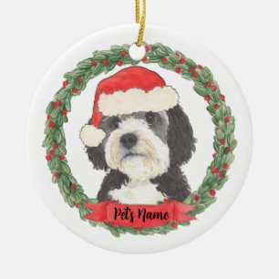 Personalised Bernedoodle Santa Hat Christmas Ceramic Ornament