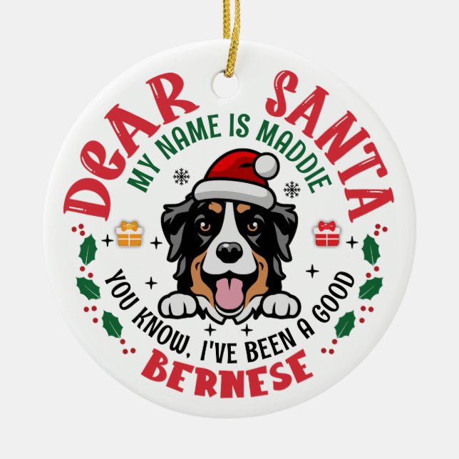 Personalised Bernese Mountain Dog Christmas Tree Ceramic Ornament (Front)