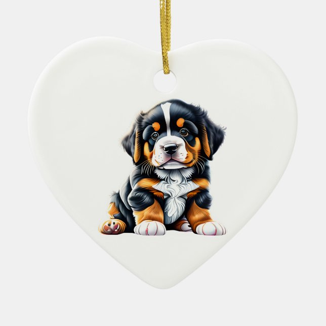 Personalised Bernese Mountain Dog Puppy Ceramic Ornament (Front)