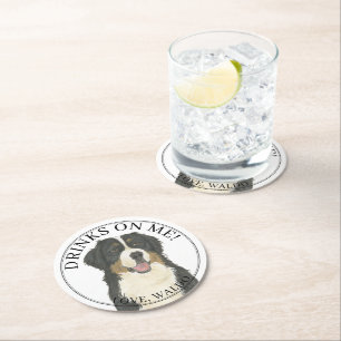 Personalised Bernese Mountain Dog Wedding Round Paper Coaster