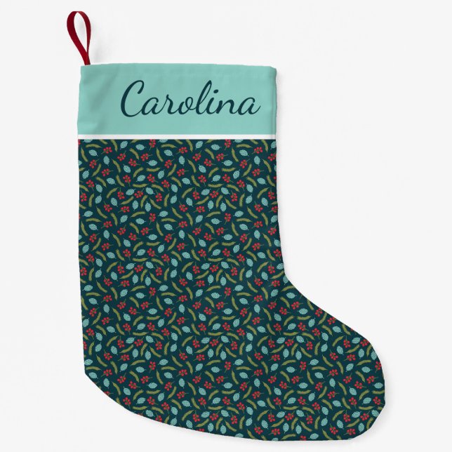 Personalised Berries and Pine Small Christmas Stocking (Front)