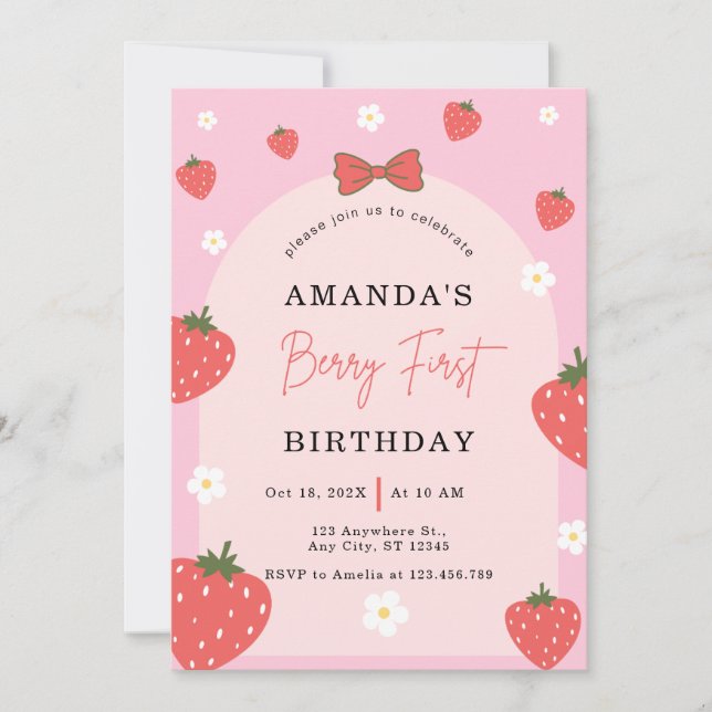 Personalised Berry 1st Birthday Invitation (Front)