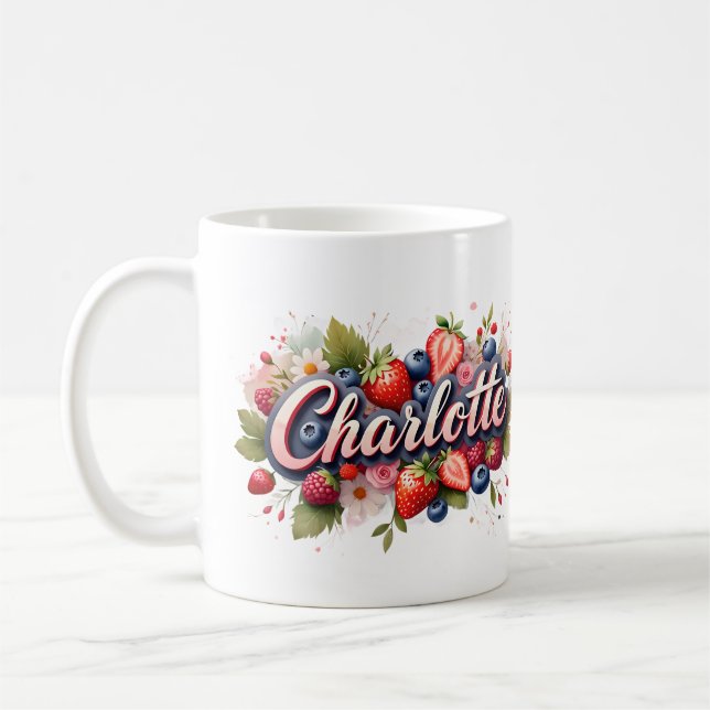 Personalised Berry Floral Name Mug – Charlotte (Left)