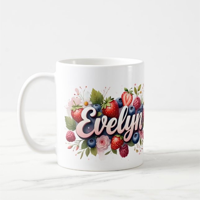 Personalised Berry Floral Name Mug – Evelyn (Left)