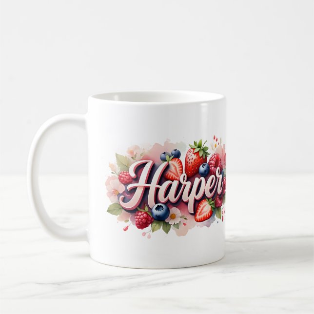 Personalised Berry Floral Name Mug – Harper (Left)