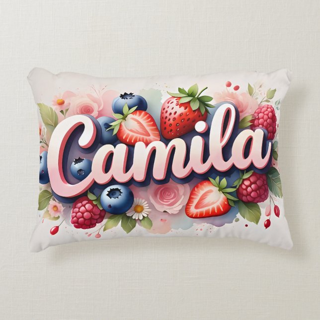 Personalised Berry Floral Name Pillow " Camila " (Front)
