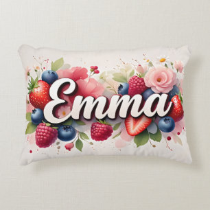 Personalised Berry Floral Name Pillow – "Emma"
