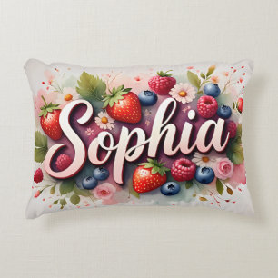 Personalised Berry Floral Name Pillow – "Sophia"