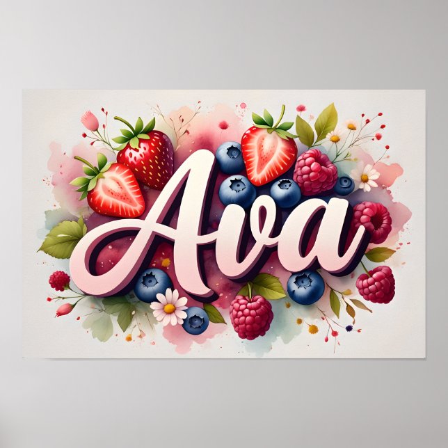 Personalised Berry Floral Name Poster "Ava" (Front)