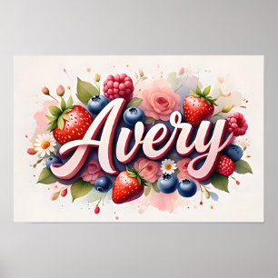 Personalised Berry Floral Name Poster "Avery"