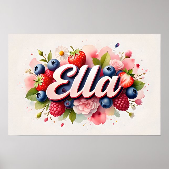 Personalised Berry Floral Name Poster "Ella" (Front)