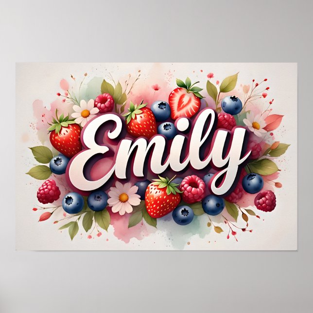 Personalised Berry Floral Name Poster "Emily" (Front)