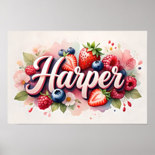 Personalised Berry Floral Name Poster "Harper"